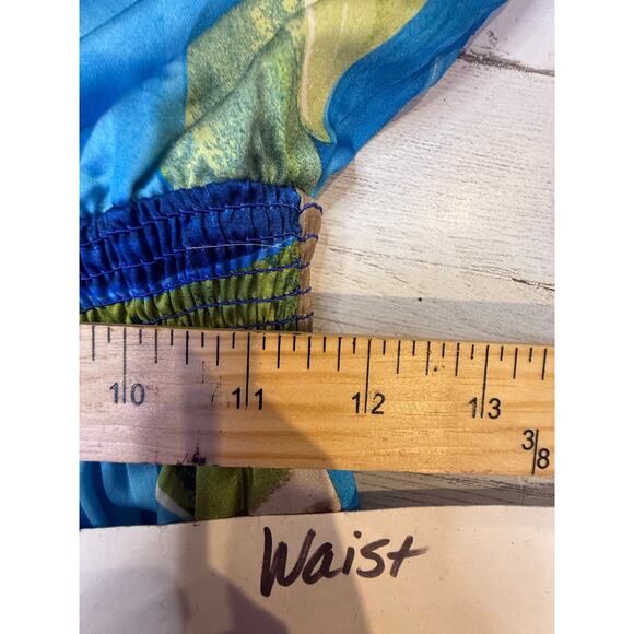 Nicole Miller small satin halter blue green watercolor maxi dress resort beachy - Picture 6 of 9